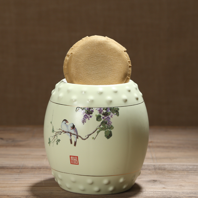The ceramic tea canister drum's brass buckle shape seal storage jar puer tea warehouse wake tea, large capacity tea caddy fixings
