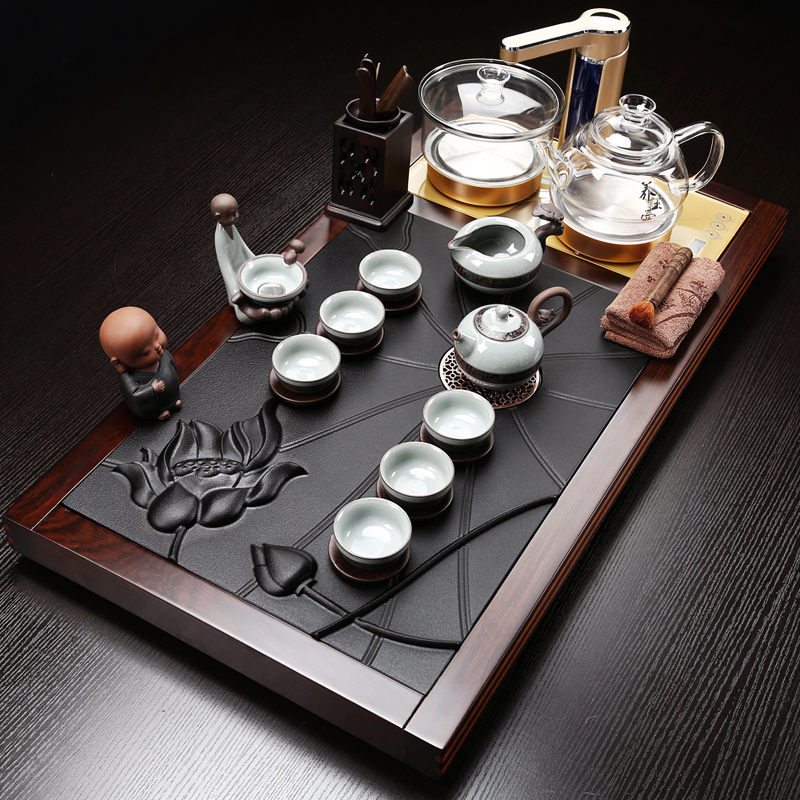 Friend is violet arenaceous kung fu tea set household contracted ceramic cups magnetic electric furnace tea stone solid wood tea tray