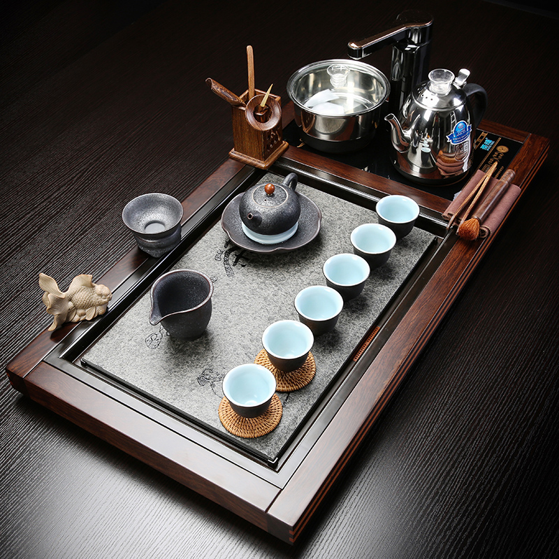 Fully automatic four unity tea set of household solid wood, stone tea tray was kung fu of a complete set of violet arenaceous ceramic cups of tea