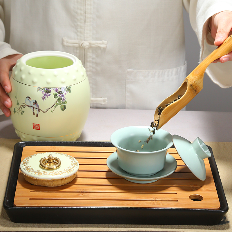 The ceramic tea canister drum's brass buckle shape seal storage jar puer tea warehouse wake tea, large capacity tea caddy fixings