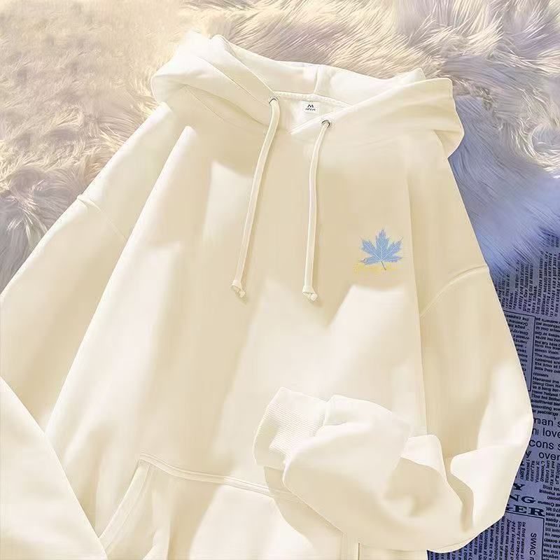 Middle School Student Soft Glutinous Rice Apricot Hooded Sweatshirt, Loose Long-Sleeved Hoodie, Niche Fresh Blue Maple Leaf Print Top Middle School Student Soft Glutinous Rice Apricot Hooded Sweatshirt, Loose Long-Sleeved Hoodie, Niche Fresh Blue Maple Leaf Print Top