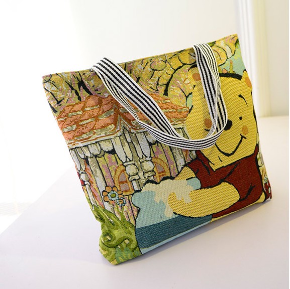 New female bag cartoon woven simple canvas bag shoulder bag Korean casual big bag handbag shopping bag tide