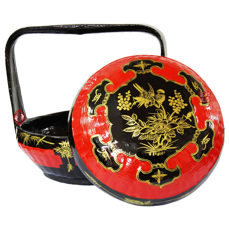 Yongchun lacquer basket hand-painted large lacquer bamboo weaving wedding incense basket worship basket folk lacquer art Minnan god
