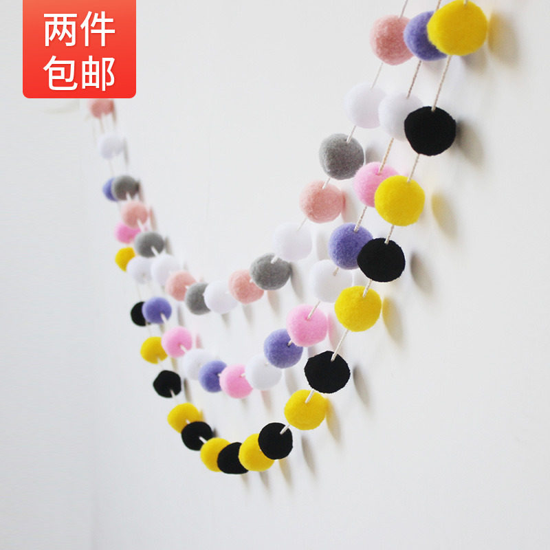 Handmade felt ball hanging decoration Creative Home Children Room Decorated Wall Pendants Macaron Wool Ball String Flags