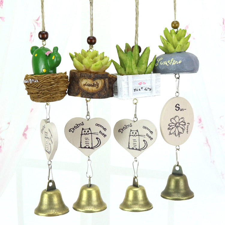 Creative potted plants Simulation succulents Creative Japanese wrought iron resin wind chimes ornaments Bells Birthday gifts