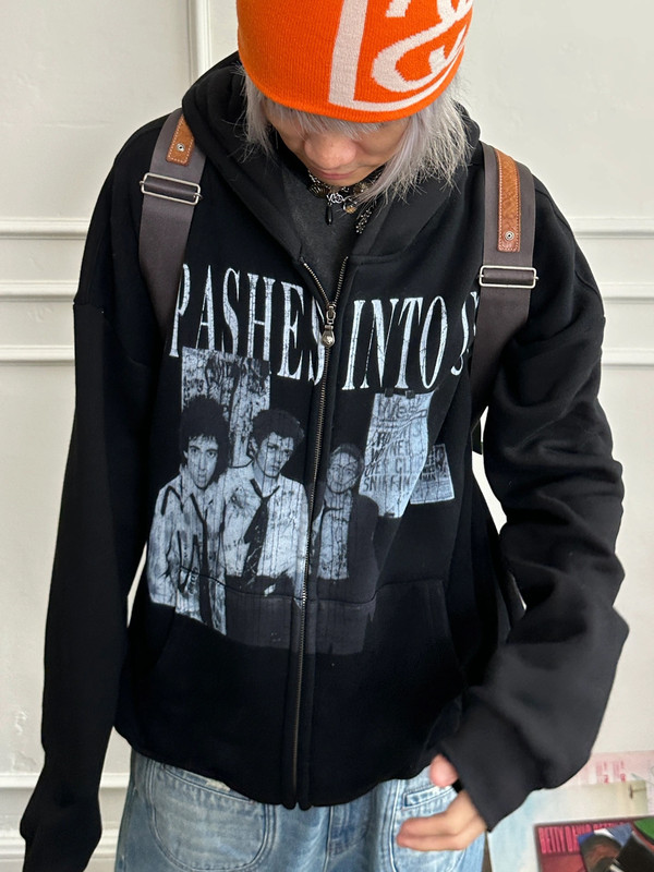 American High Street Retro Hooded Sweatshirt for Men and Women, Autumn and Winter Distressed Print Loose Cardigan Hoodie, Couple's Jacket, Trendy Brand