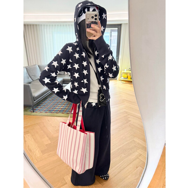 American Retro Fun Star Print 2026 New Style Hot Girl Casual Slimming Hooded Sweatshirt Women's Jacket Hoodie Trendy