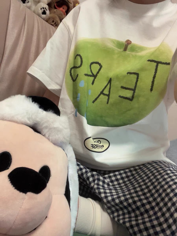 American Retro National Trend Brand Niche Design Couple Loose Fit Green Apple Basic Heavy Cotton Short-Sleeve T-Shirt for Men and Women