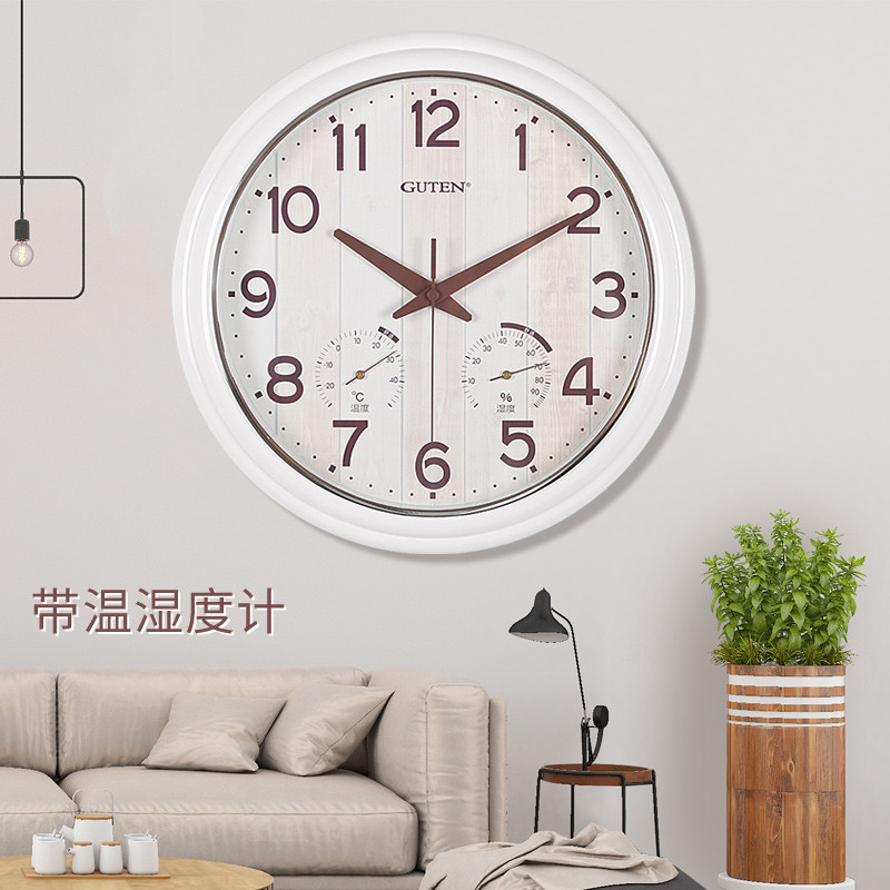 Golden Treasure modern simple thermometer wall clock mute quartz hanging watch Living room bedroom hygrometer decorative clock