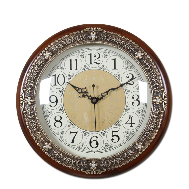 TQJ European solid wood single-sided wall clock brass clock watch creative wall watch living room bedroom mute wall clock