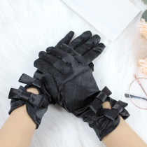 Herbenwind Black Dress Short Length black Two bow tie Knot Dinner Qipao Satin Retro Dance Gloves