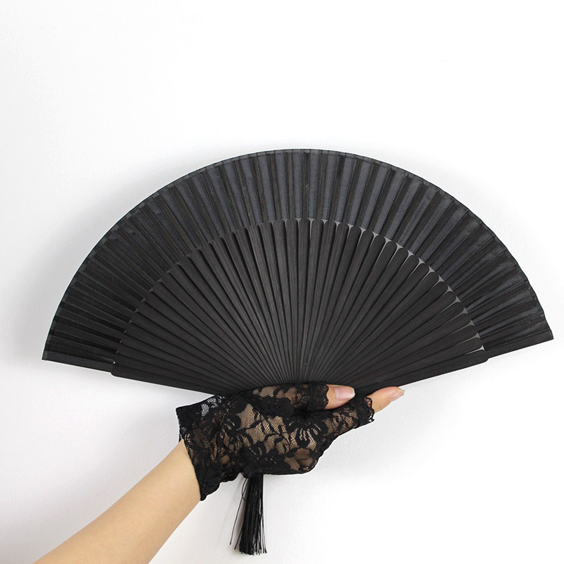 Fan Folding Fan Paper Gufeng China Wind Lace Small Black Bamboo Bone Fan Summer Female Portable Jk Folding Trampoline Fan