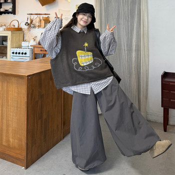 Large size japanese style lazy vest shirt and pants three-piece set