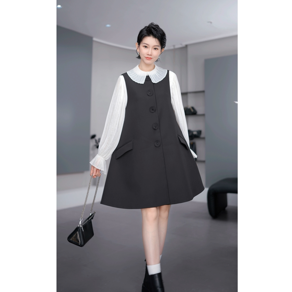 Xinxin【Moxu Jiancai】เสื้อกั๊กยาวปานกลาง กระชับสัดส่วน สง่างาม สำหรับฤดูใบไม้ร่วงต้นปี 2026 สำหรับผู้หญิง แขนกุด ซ้อนชั้น 963009