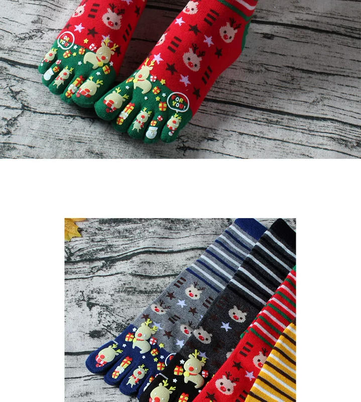 Vớ Giáng sinh, vớ năm ngón, vớ cotton, vớ ngón tay hoạt hình, ống mùa đông dễ thương, vớ năm ngón, người mẫu nữ, nai sừng tấm