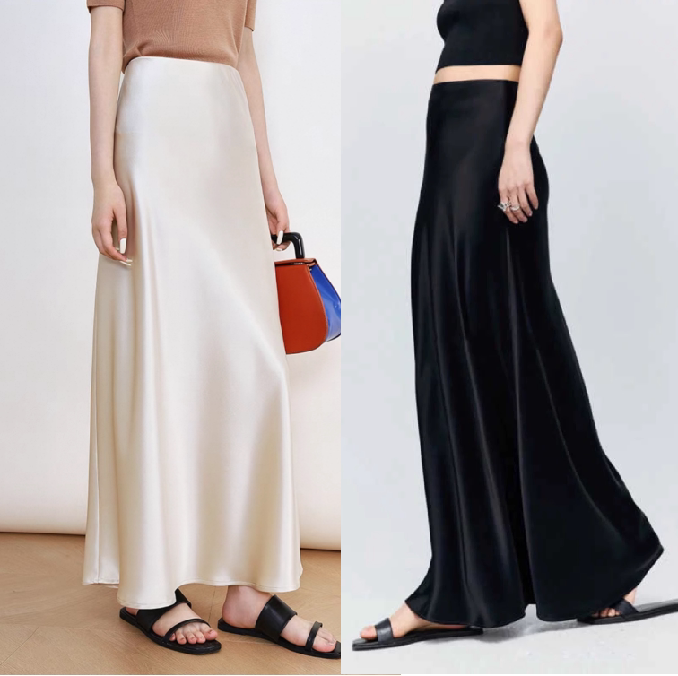 Light Luxury Genuine Acetate Heavy Drape Silky White Short Skirt for Women, Imported Satin High-Waisted Slimming Half-Body Fishtail Long Skirt