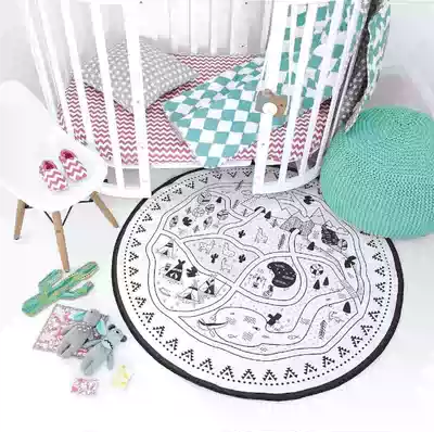 ins explosion-proof home road handmade village graffiti large children's toy round canvas crawling mat