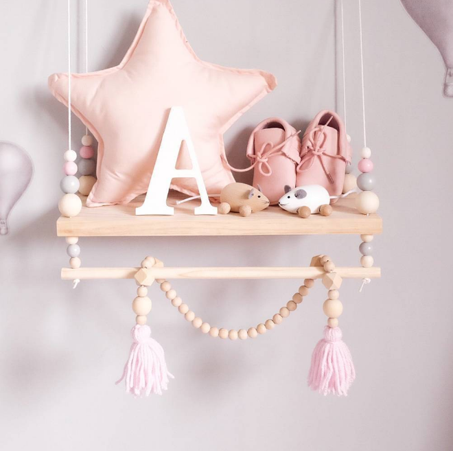 INS Nordic high-end custom wooden bead double-layer gray log storage board children's room soft wall decoration photo props