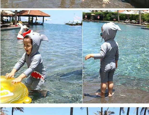 Áo tắm cho bé trai Xiêm Dễ thương Cá mập Áo tắm Áo tắm dài tay cho bé trai Quần áo chống nắng Quần áo cho bé Quần áo Spa áo tắm trẻ em