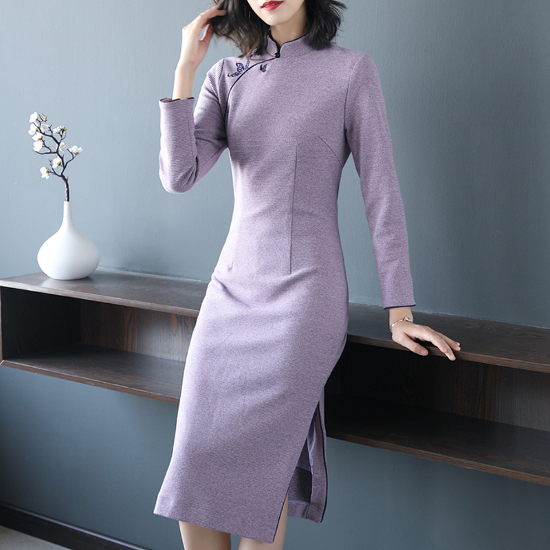 Cheongsam autumn and winter 2021 new women's modified version slim-fitting dignified atmosphere spring and autumn long-sleeved medium-long version of the old Shanghai