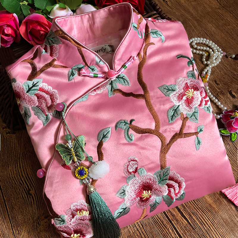 Improvement of the qipao blouses Chinese wind young Chinese style Teenage Girl Pink 2021 Fall Tang Dress Chinese Coat Girl