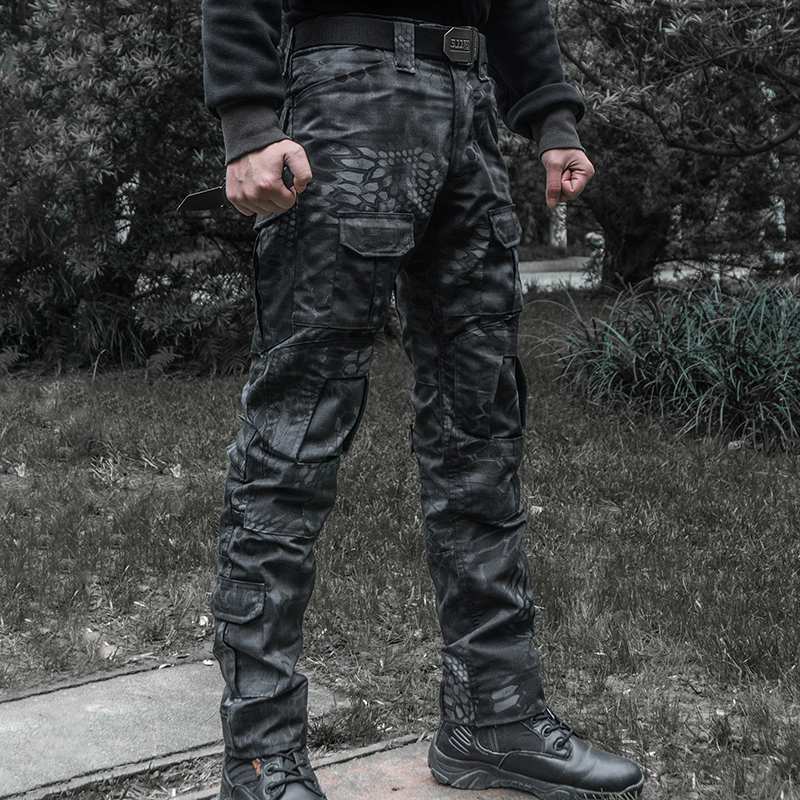 Military-Style Python-Pattern Camouflage Tactical Pants for Men, Straight-Leg Slim-Fit Tapered Pants, Spring and Autumn Training Work Pants, Long Training Pants, Frog Pants