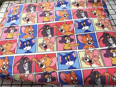 Cartoon fabric fine canvas printed handmade diy fabric bag Kindergarten dormitory tablecloth Cat and mouse Jerry