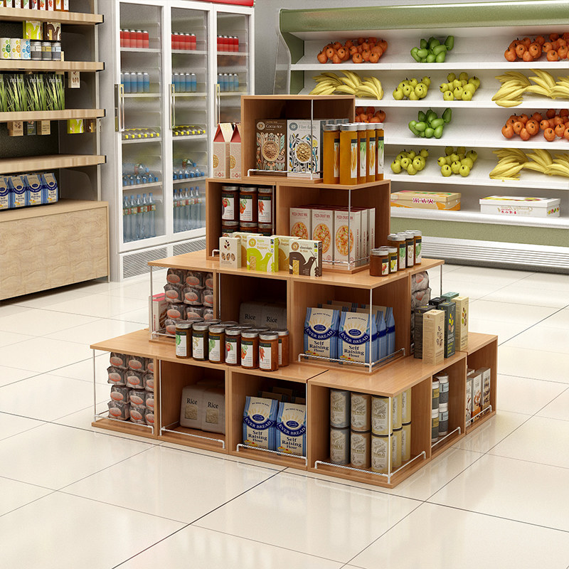 Supermarket Promotional Shelf Mei Chen Head Show Wooden Box Snacks Red Wine Beverage Collection Frame