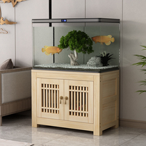 Simple log ecological fish tank frame solid wood base living room medium aquarium square cabinet with door custom