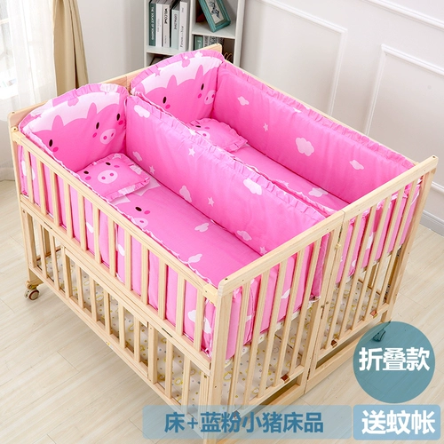 Кроватка для близнецов из натурального дерева, складная детская универсальная колыбель для приставной кровати