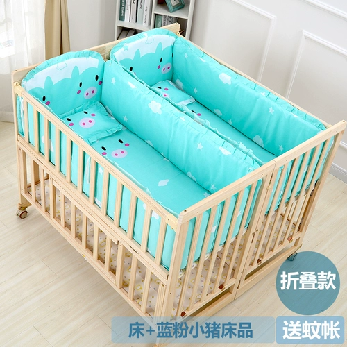 Кроватка для близнецов из натурального дерева, складная детская универсальная колыбель для приставной кровати