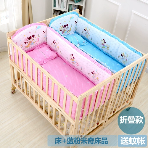 Кроватка для близнецов из натурального дерева, складная детская универсальная колыбель для приставной кровати