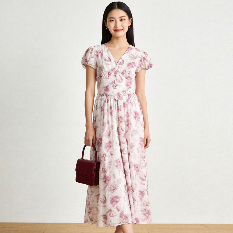 Shenzhen Nanyou 9 Mei Ny0A0039 Korean-Style Floral Short-Sleeved Skirt Dress for Women 4.29 Summer