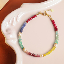 The Tibet Hakka Rainbow is customized to the American 14k gold package gold natural cut red and blue gem gradient bracelet