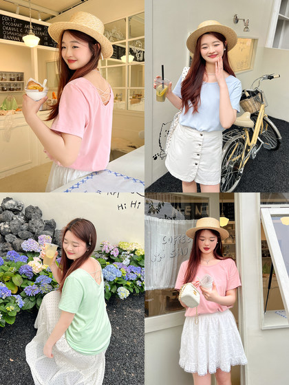 DM100大码百分百2025夏新款女装休闲打底多色宽松上衣正肩短袖T恤