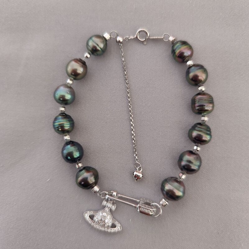 S925 Sterling Silver Natural Seawater Threaded Tahitian Pearl Glossy Bracelet Necklace Light Luxury Niche Design High-End S925 Sterling Silver Natural Seawater Threaded Tahitian Pearl Glossy Bracelet Necklace Light Luxury Niche Design High-End
