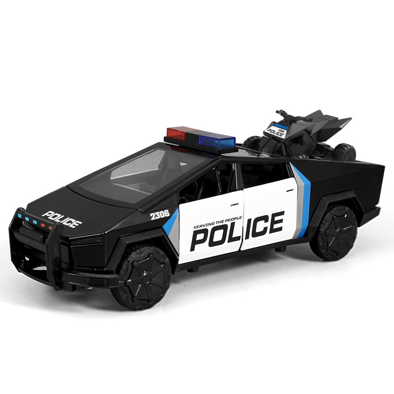 New 1:24 Tesla Y Us Version Pickup Truck Police Car Alloy Model Sound and Light Door Opening Boy Toy Car Gift