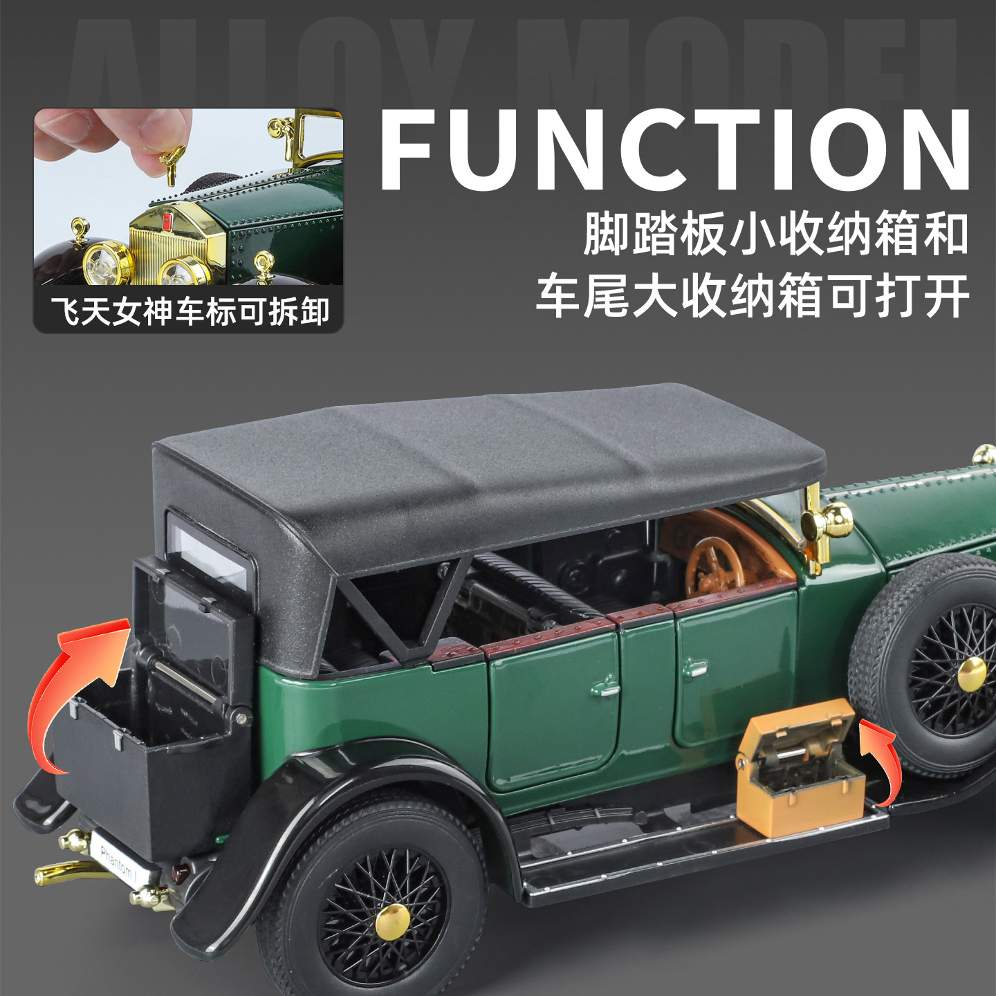 1:24 Rolls-Royce Generation Retro Classic Car Alloy Model Ornaments Convertible Boy Toy Car Gift