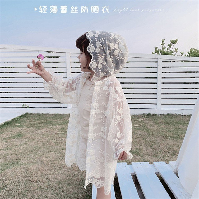 Zhongda Girls Sunscreen Clothes Anti-UV Baby Lace Coat Summer Parent-child Beach Clothes Cardigan Children's Air Conditioning Shirts