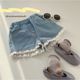 2022 spring and summer pants new Korean version of children's cute sweet and comfortable soft denim shorts lace lace shorts