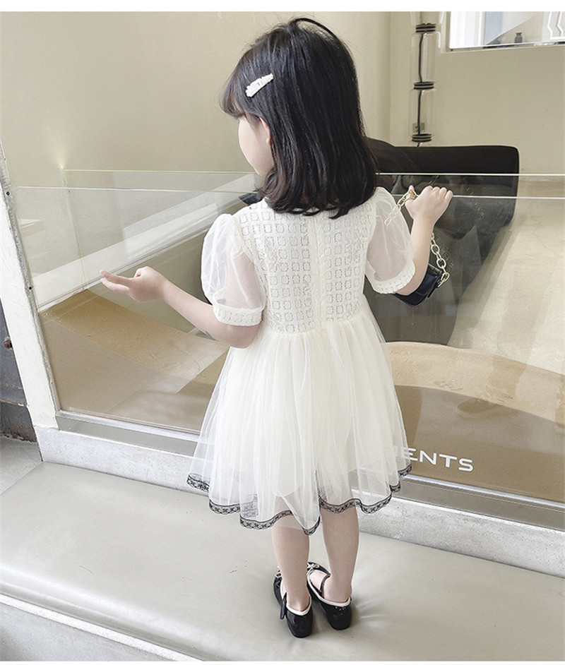 Summer dress for girls 2022, a cute short-sleeved princess dress for little kids with a Korean style and a cute chanel-like mesh fabric pic 9