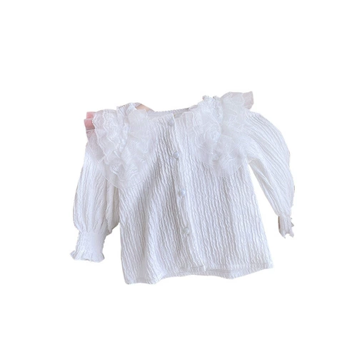 Осенняя кружевная рубашка, детский лонгслив, кружевное платье, в корейском стиле