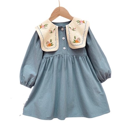 Милый осенний наряд маленькой принцессы, платье, с вышивкой, в корейском стиле, в западном стиле