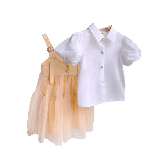 Girls' suit 2022 summer new baby girl net red foreign style shirt fashionable princess strap skirt two-piece trendy