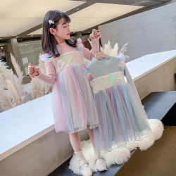 Frozen Elsa Princess Dress 2024 ດູໃບໄມ້ລົ່ນແລະລະດູຫນາວໃຫມ່ເດັກຍິງຄົນອັບເດດ: Velvet Dress Baby Mesh Skirt