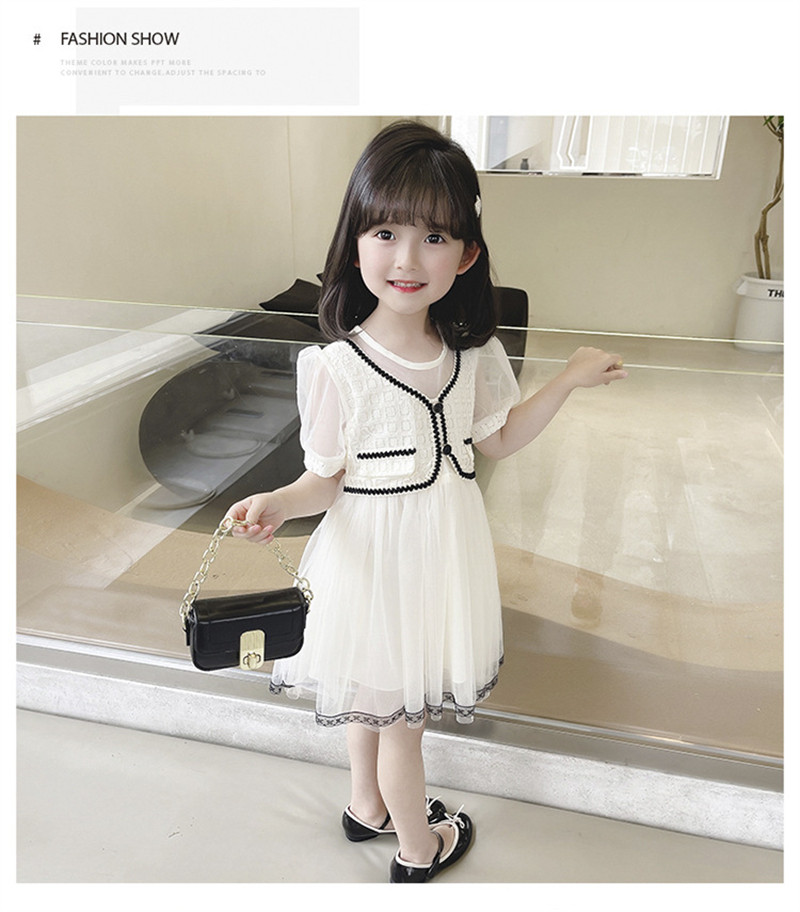 Summer dress for girls 2022, a cute short-sleeved princess dress for little kids with a Korean style and a cute chanel-like mesh fabric pic 11
