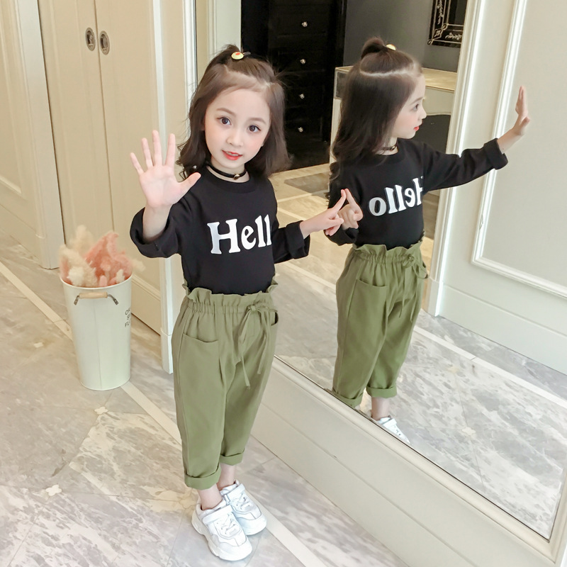 Mùa xuân 2019 mới cô gái Hàn Quốc hoa cao eo quần trẻ em trung và nhỏ trẻ em quần ống rộng quần hậu cung giản dị đồ bộ bé trai