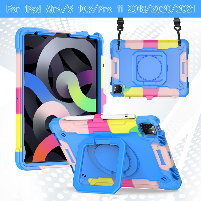 Suitable for Apple iPad Pro 11 Protective Case M2 M1 3Rd/4Th Generation Pro11 Tablet Computer Case, Full Coverage, Anti-Fall, Silicone Soft Edge Hard Shell, 360-Degree Rotating Stand, Portable Shoulder Strap, Lanyard Suitable for Apple iPad Pro 11 Protective Case M2 M1 3Rd/4Th Generation Pro11 Tablet Computer Case, Full Coverage, Anti-Fall, Silicone Soft Edge Hard Shell, 360-Degree Rotating Stand, Portable Shoulder Strap, Lanyard