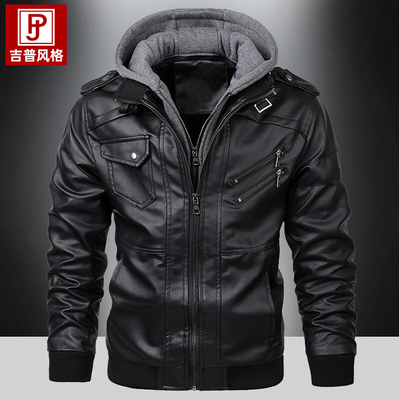 Spring and Autumn Men's Hooded Leather Jacket, Large Size, Casual, Loose, Stylish, Trendy Biker Leather Jacket, Motorcycle Jacket, Leather Coat Spring and Autumn Men's Hooded Leather Jacket, Large Size, Casual, Loose, Stylish, Trendy Biker Leather Jacket, Motorcycle Jacket, Leather Coat