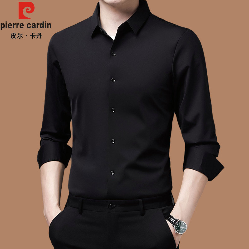 Pierre Cardin High-End Silk Long-Sleeve Shirt for Men, New Spring and Autumn Business Casual Seamless Shirt, No Ironing Needed